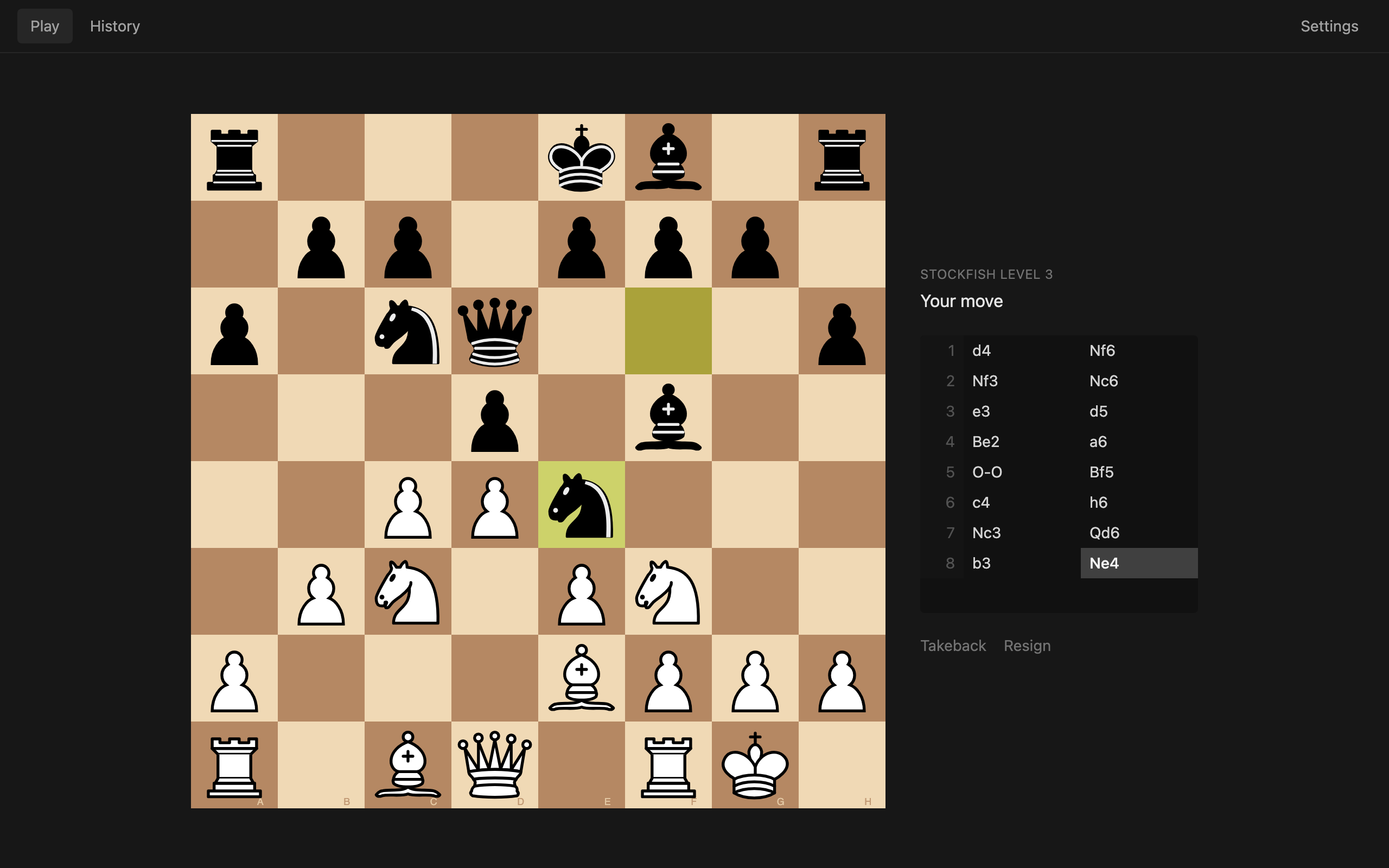 Playing Stockfish level 3